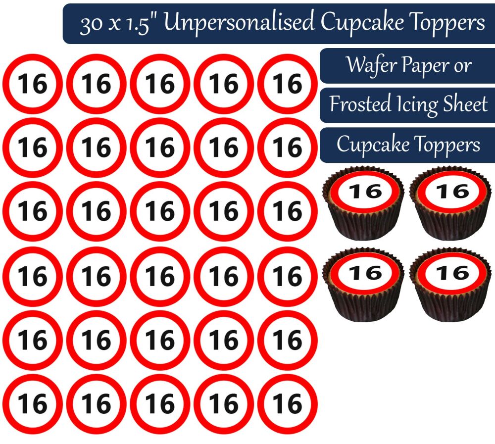 Speed Sign - Number 16 - 30 Cupcake Toppers