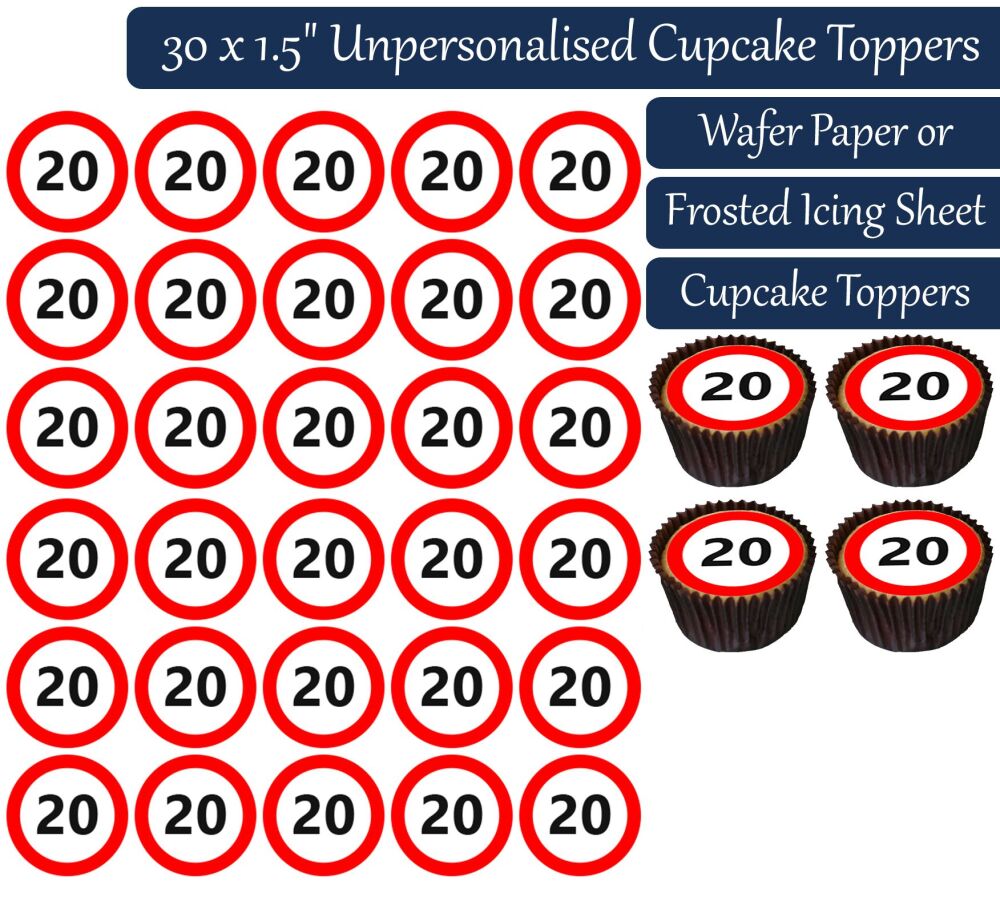 Speed Sign - Number 20 - 30 Cupcake Toppers