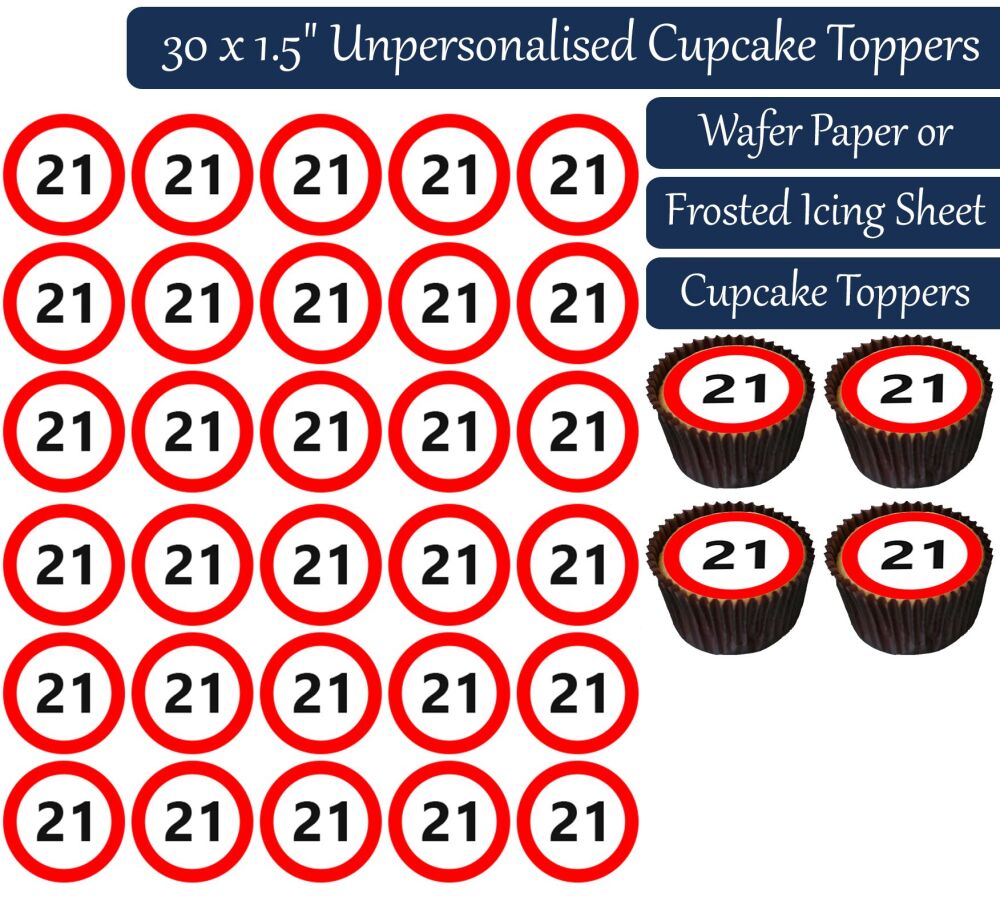 Speed Sign - Number 21 - 30 Cupcake Toppers