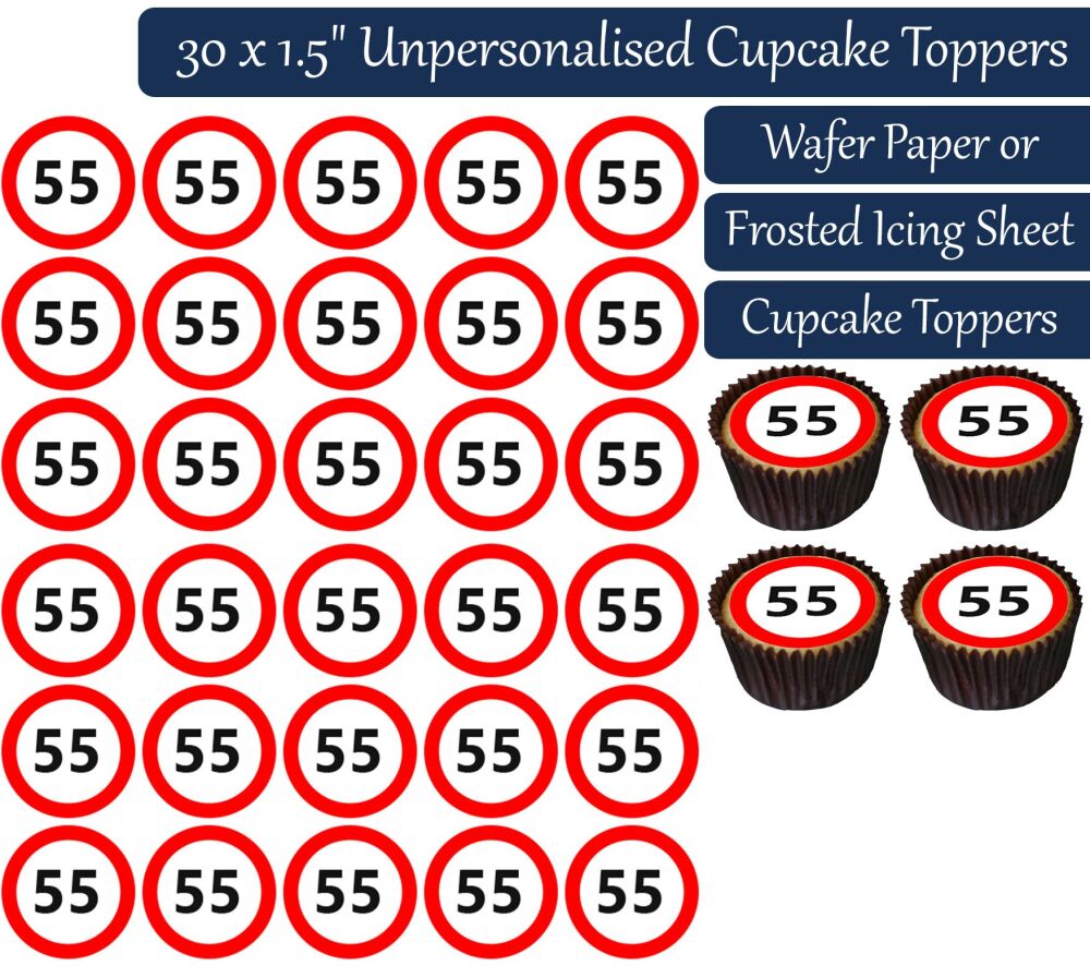 Speed Sign - Number 55 - 30 Cupcake Toppers