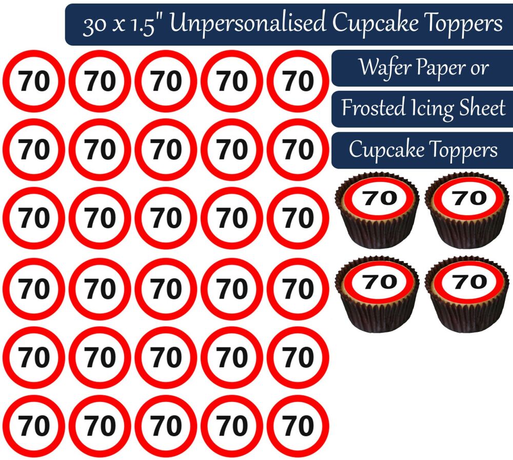 Speed Sign - Number 70 - 30 Cupcake Toppers