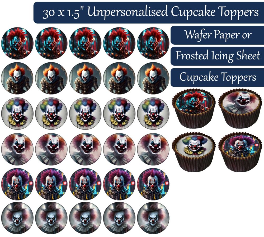 Spooky Clown - 30 Cupcake Toppers