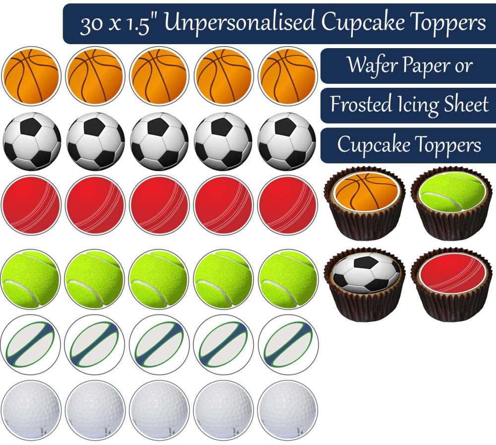 Sports Balls - 30 Cupcake Toppers