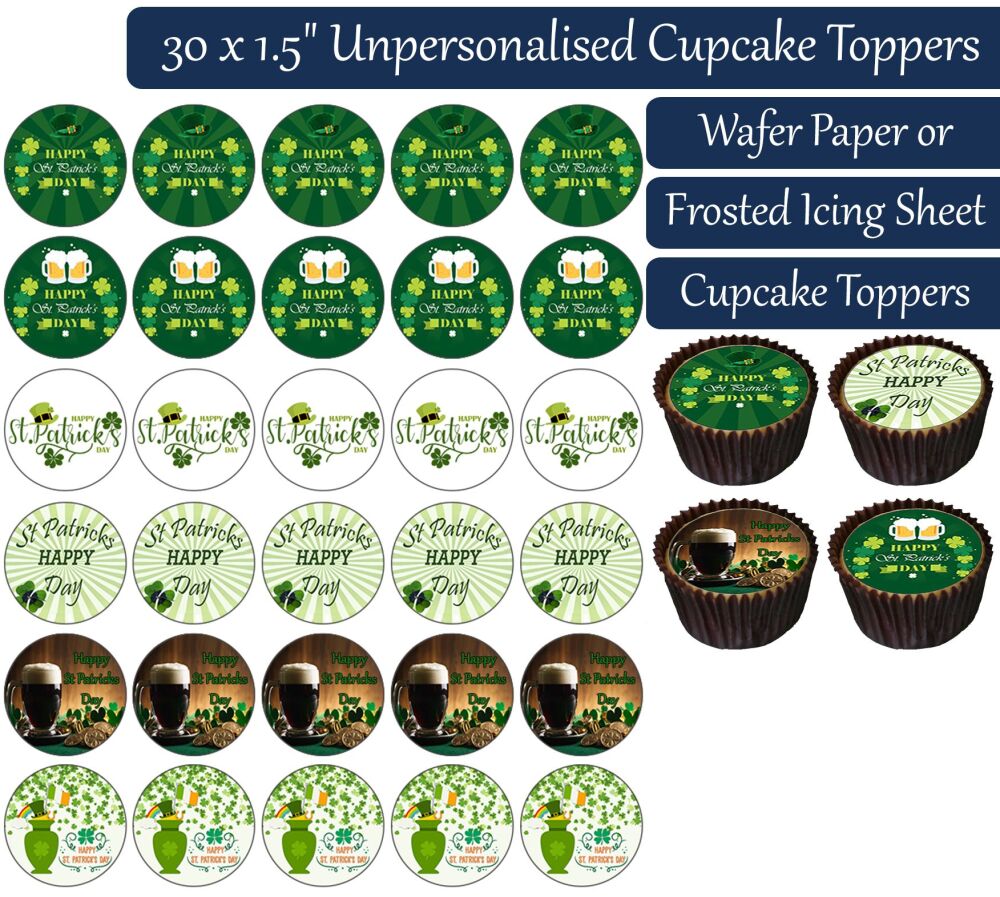 St Patrick's Green - 30 Cupcake Toppers