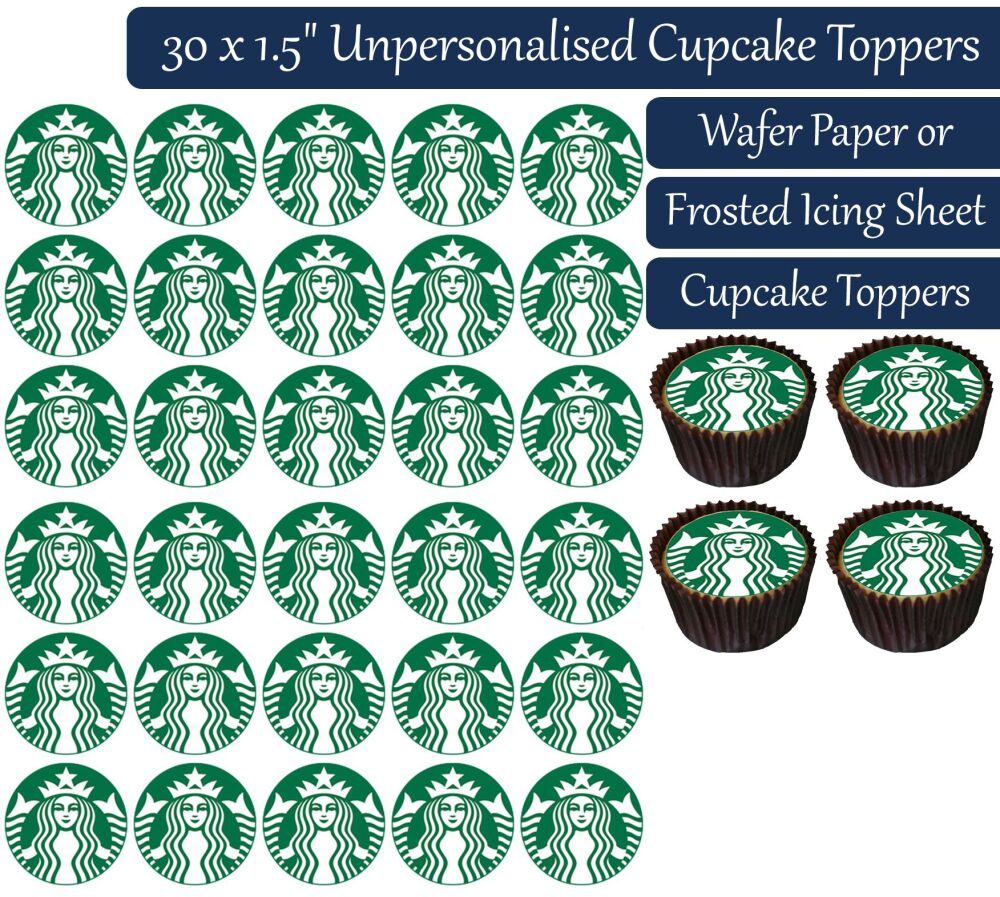 Starbucks Logo - 30 Cupcake Toppers