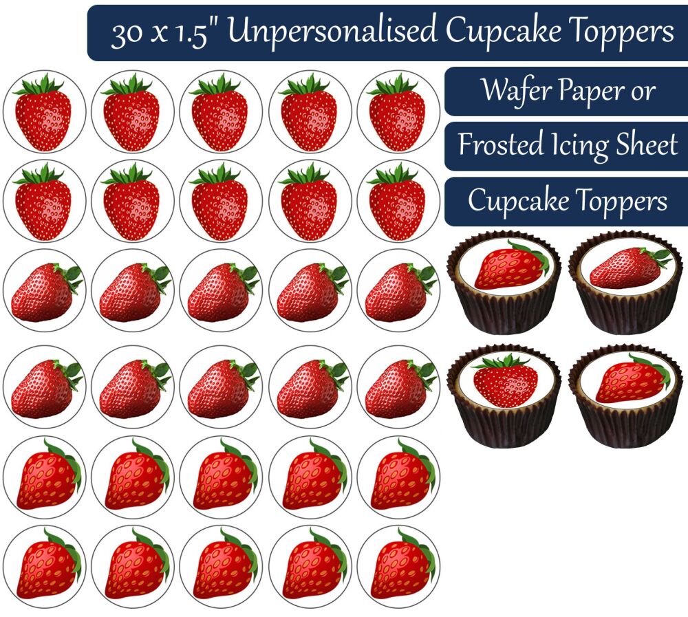 Strawberries - 30 Cupcake Toppers