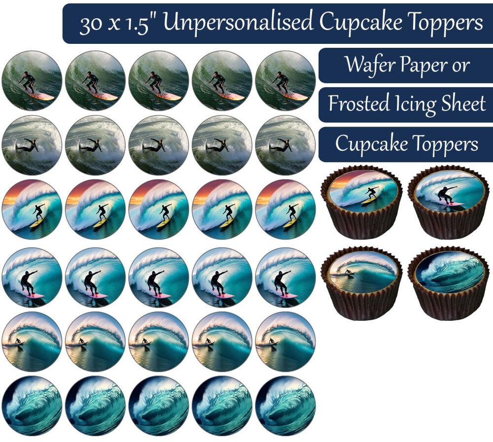 Surfing - 30 Cupcake Toppers