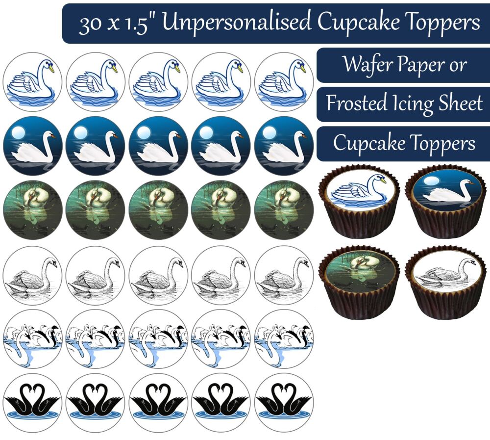 Swans Cartoon - 30 Cupcake Toppers