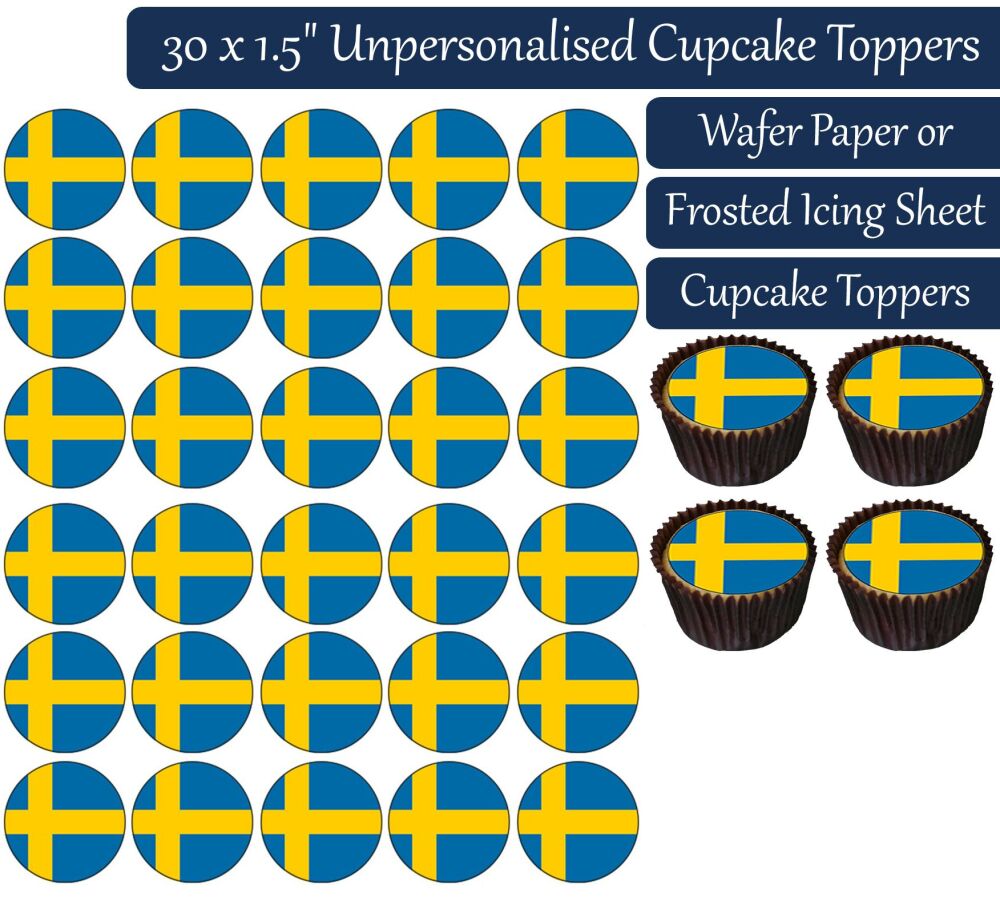 Sweden Flag - 30 Cupcake Toppers