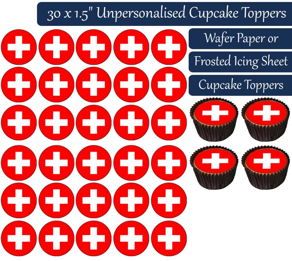 Switzerland Flag - 30 Cupcake Toppers