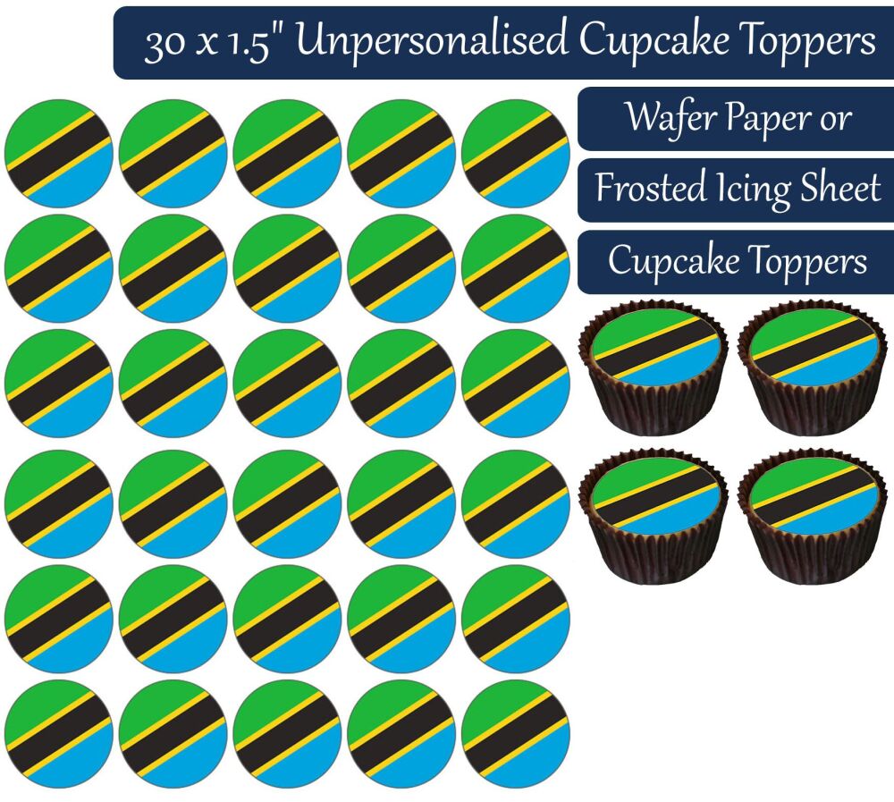 Tanzania Flag - 30 Cupcake Toppers