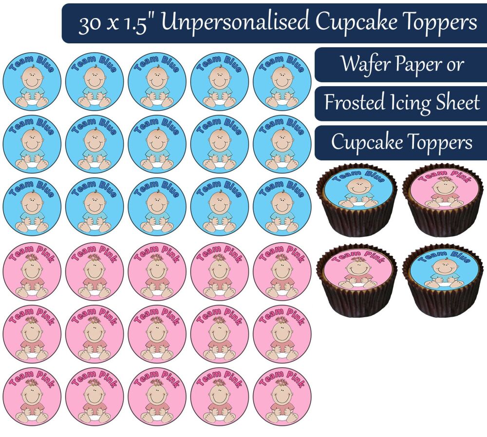 Team Blue/Pink Baby - 30 Cupcake Toppers