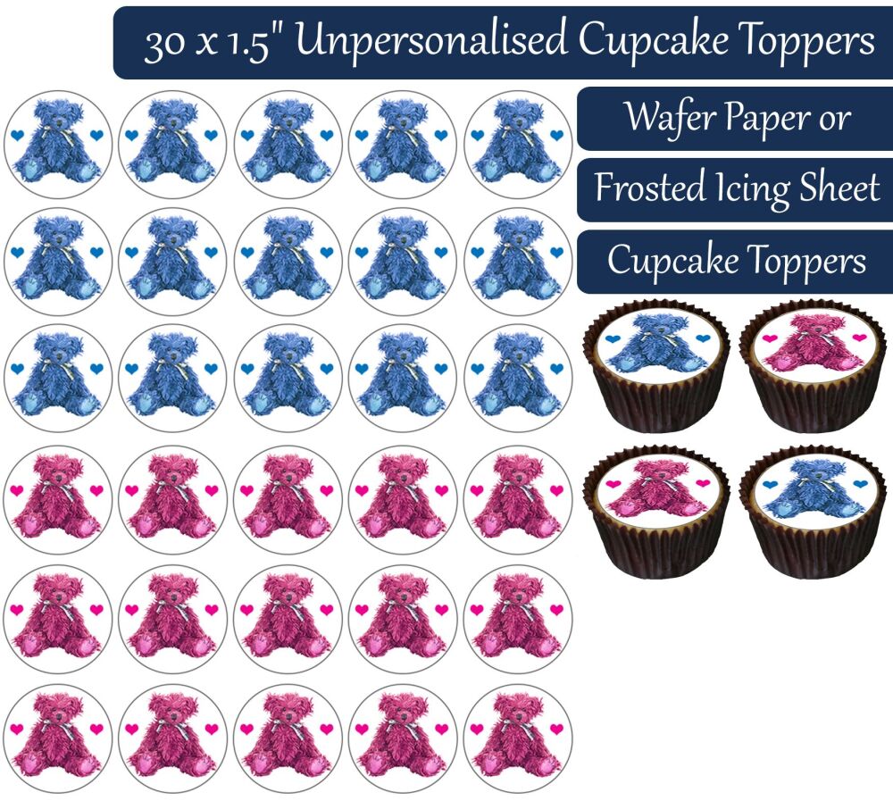 Teddy Bear Mixed - 30 Cupcake Toppers