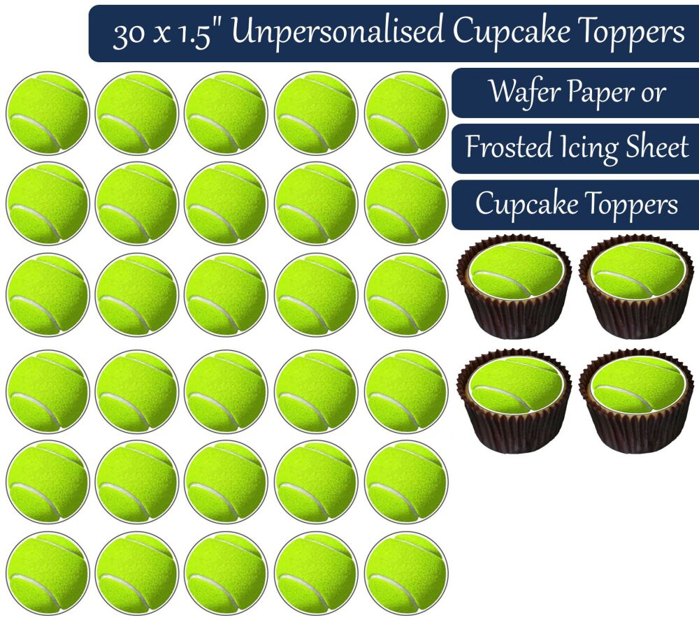 Tennis Balls - 30 Cupcake Toppers