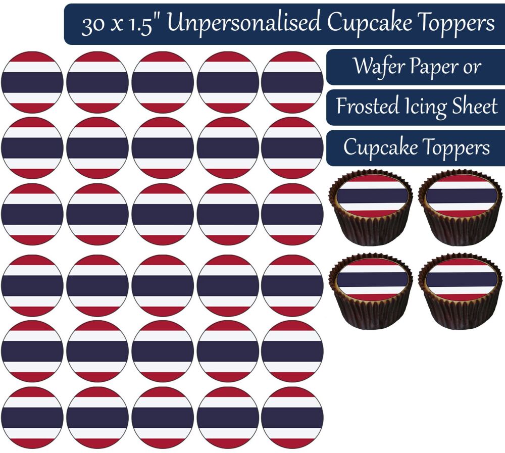 Thailand Flag - 30 Cupcake Toppers