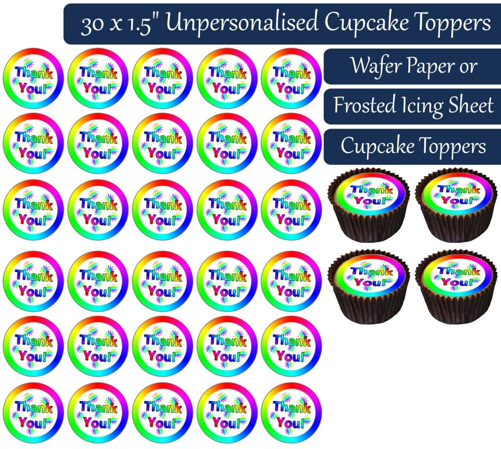 Thank You Rainbow Text - 30 Cupcake Toppers