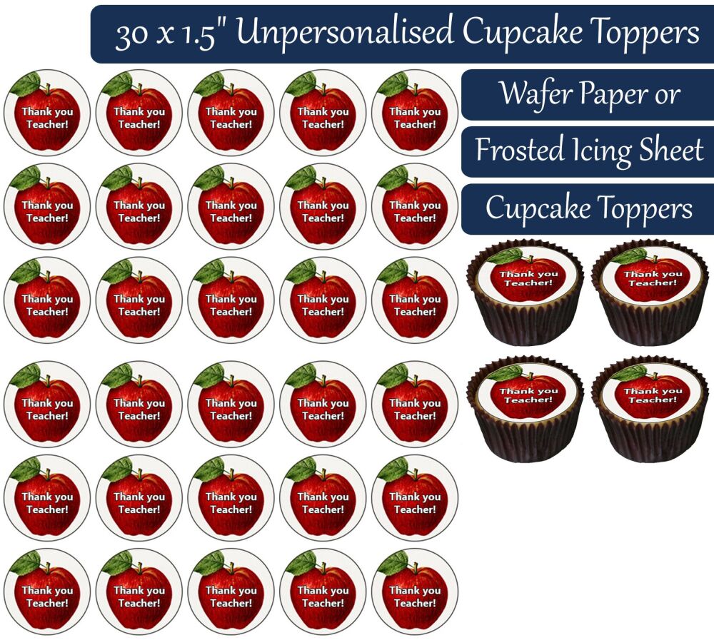 Thank You Teacher Apple - 30 Cupcake Toppers