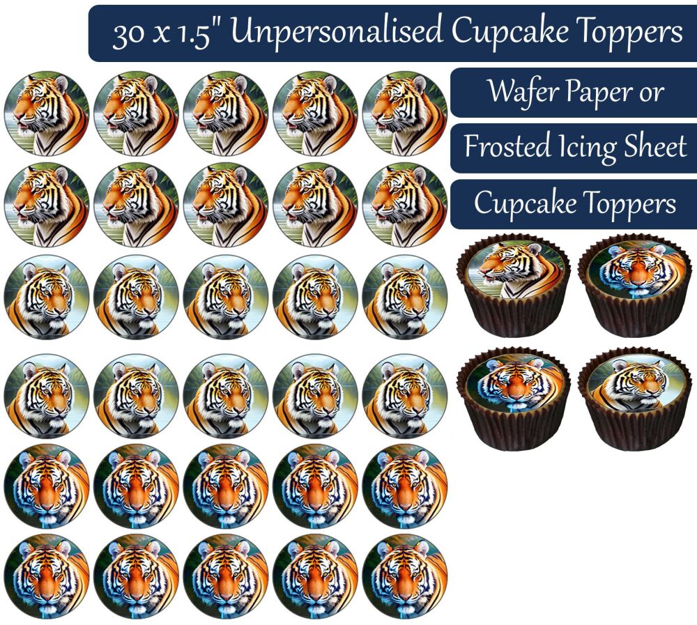 Tiger Cartoon - 30 Cupcake Toppers