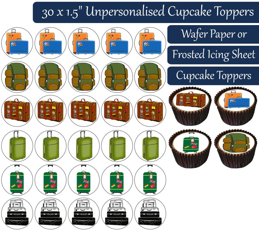 Travel Luggage - 30 Cupcake Toppers