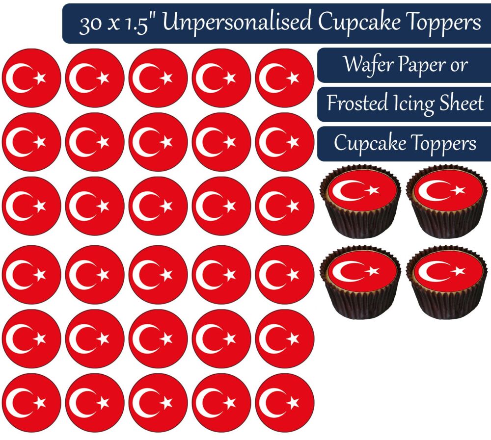 Turkey Flag - 30 Cupcake Toppers