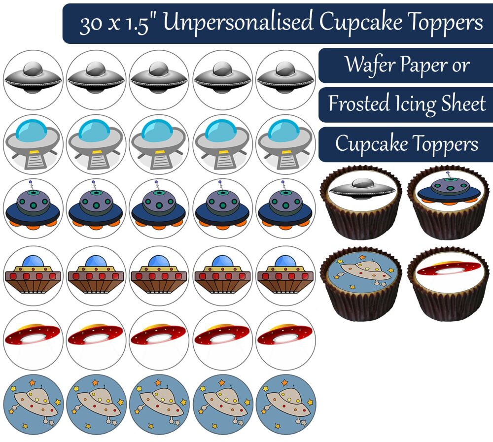 UFO Cartoon - 30 Cupcake Toppers