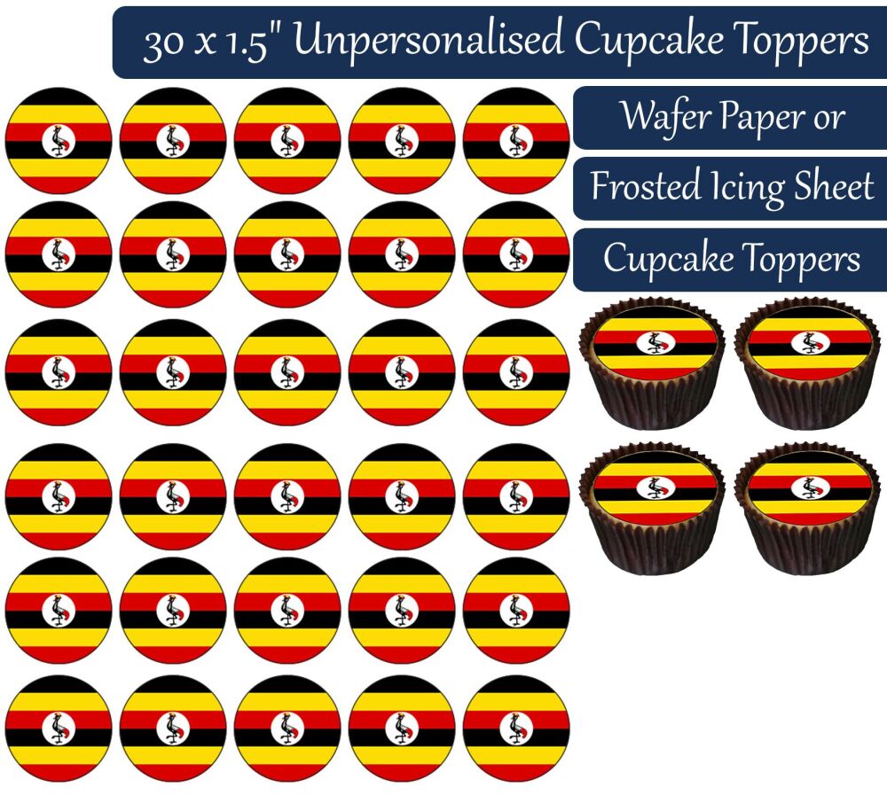 Uganda Flag - 30 Cupcake Toppers