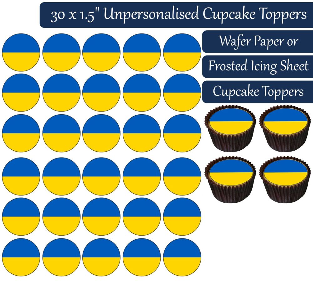 Ukraine Flag - 30 Cupcake Toppers