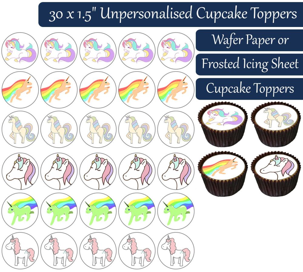 Unicorn Colourful - 30 Cupcake Toppers
