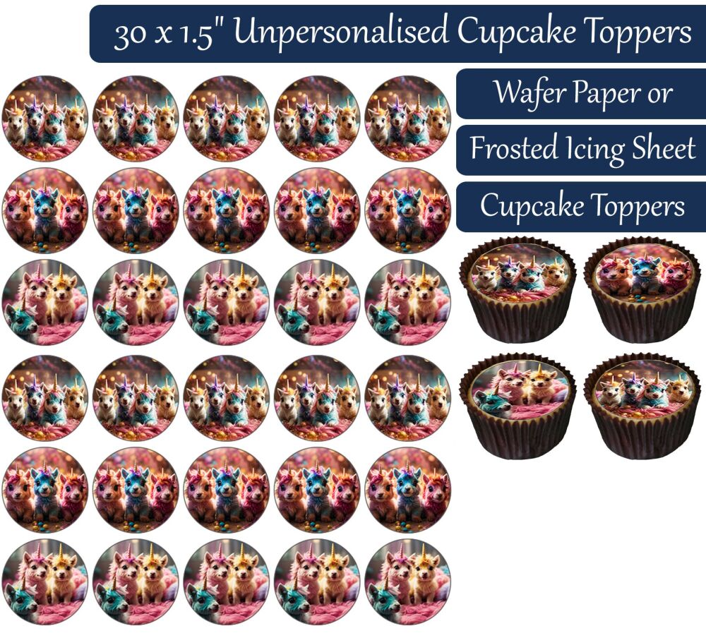 Unicorn Family - 30 Cupcake Toppers