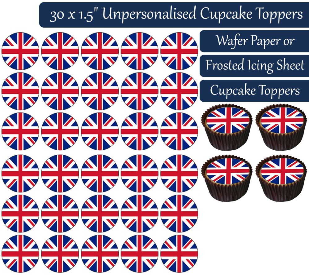 Union Jack - 30 Cupcake Toppers