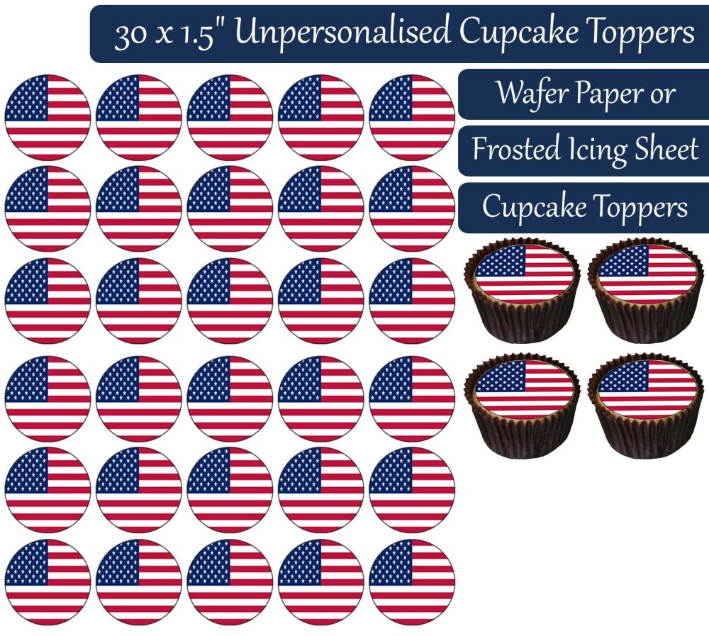 United States Flag - 30 Cupcake Toppers