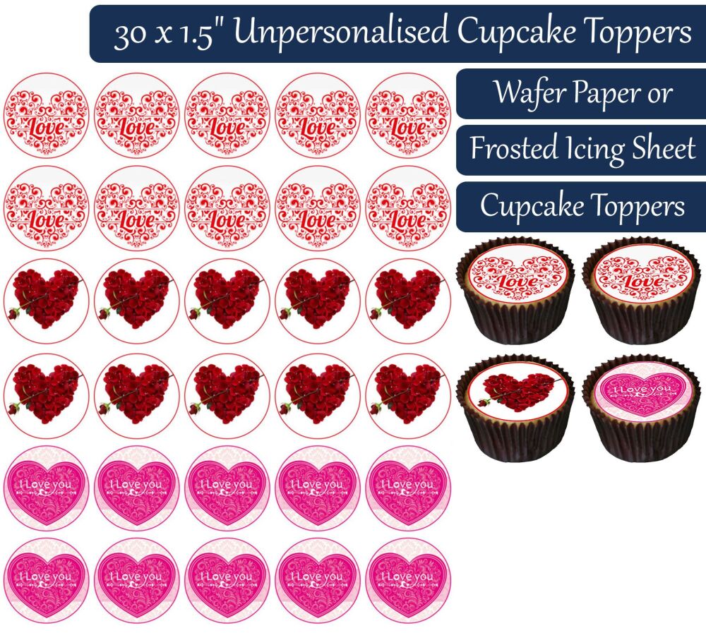 Valentines - 30 Cupcake Toppers