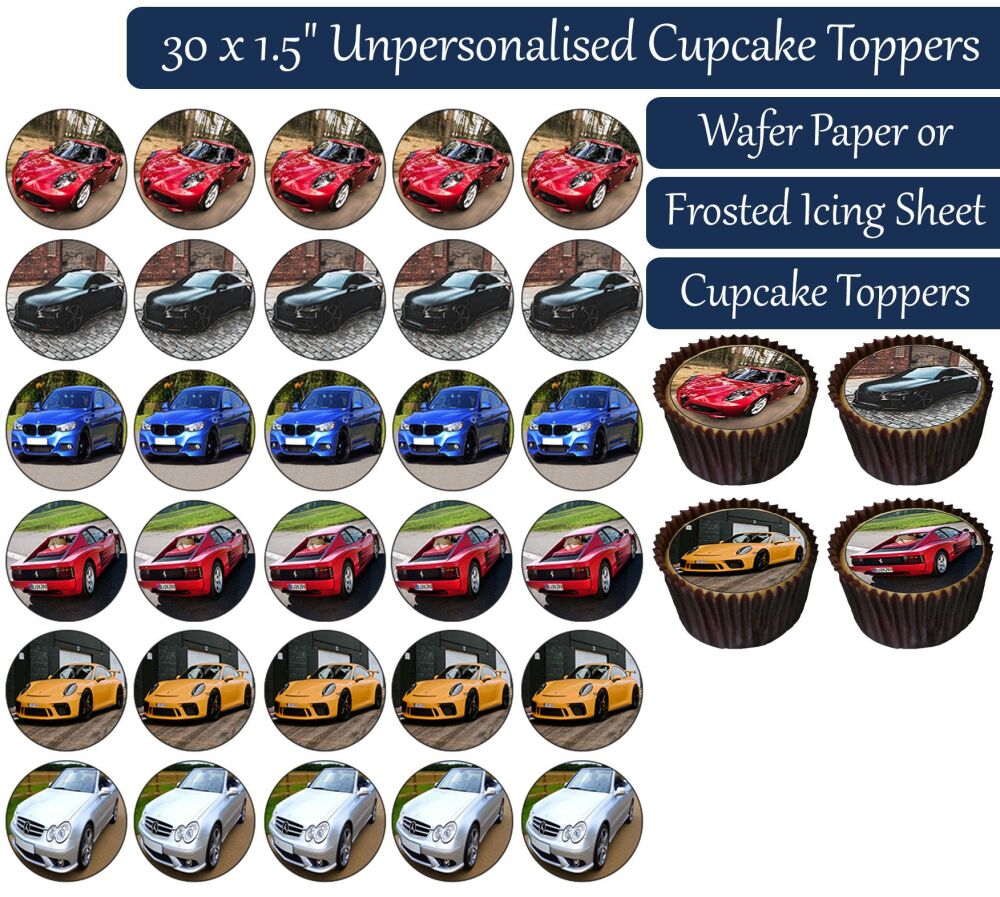 Vehicles - Cars - 30 Cupcake Toppers