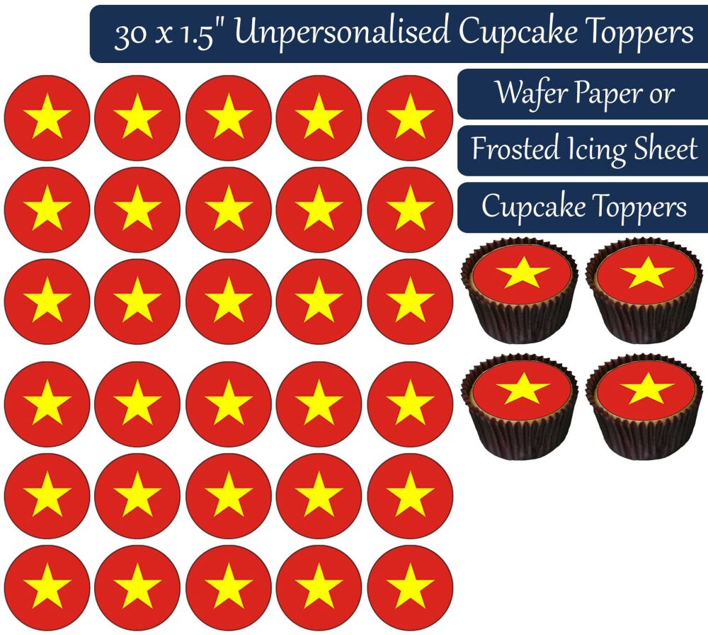 Vietnam Flag - 30 Cupcake Toppers