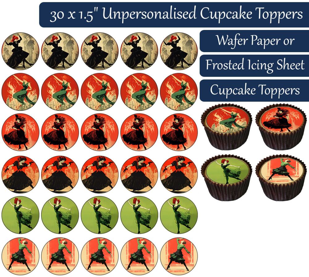 Vintage Dancers - 30 Cupcake Toppers