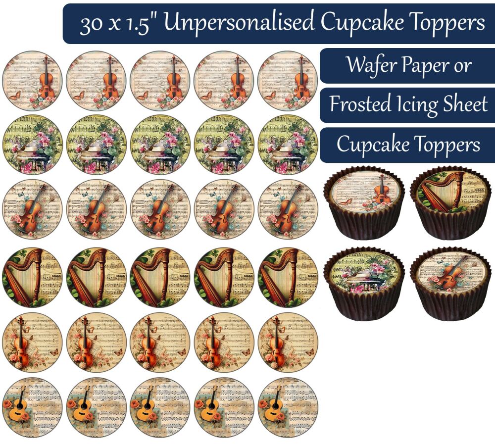 Vintage Music - 30 Cupcake Toppers