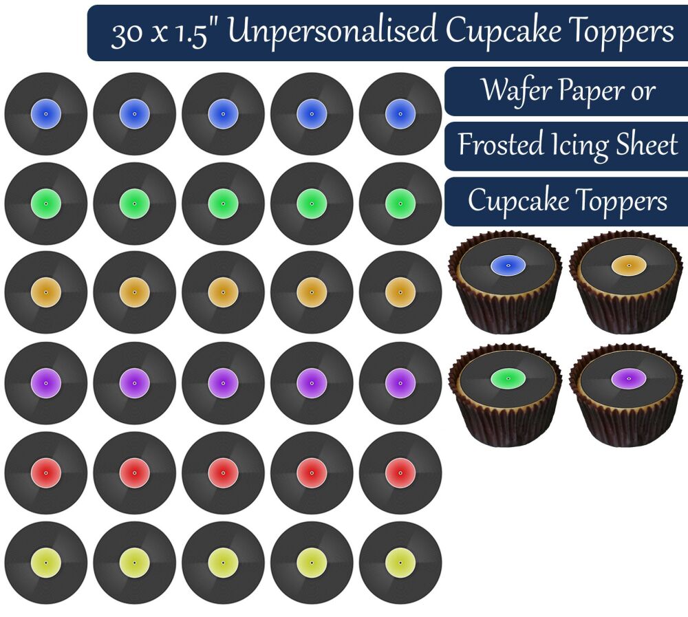 Vinyl Records - 30 Cupcake Toppers