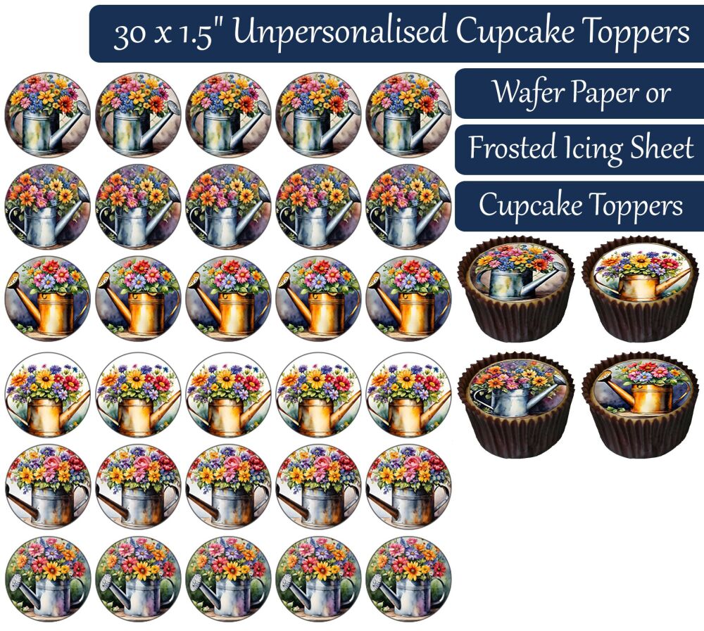 Watering Can Flowers - 30 Cupcake Toppers