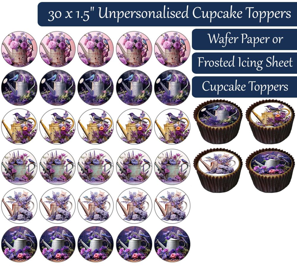 Watering Can Purple - 30 Cupcake Toppers