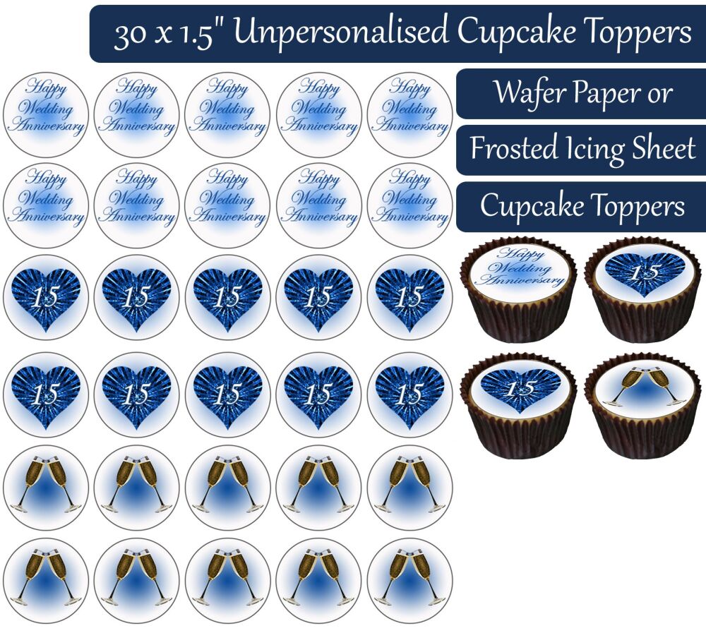 Wedding Anniversary - Crystal - 30 Cupcake Toppers