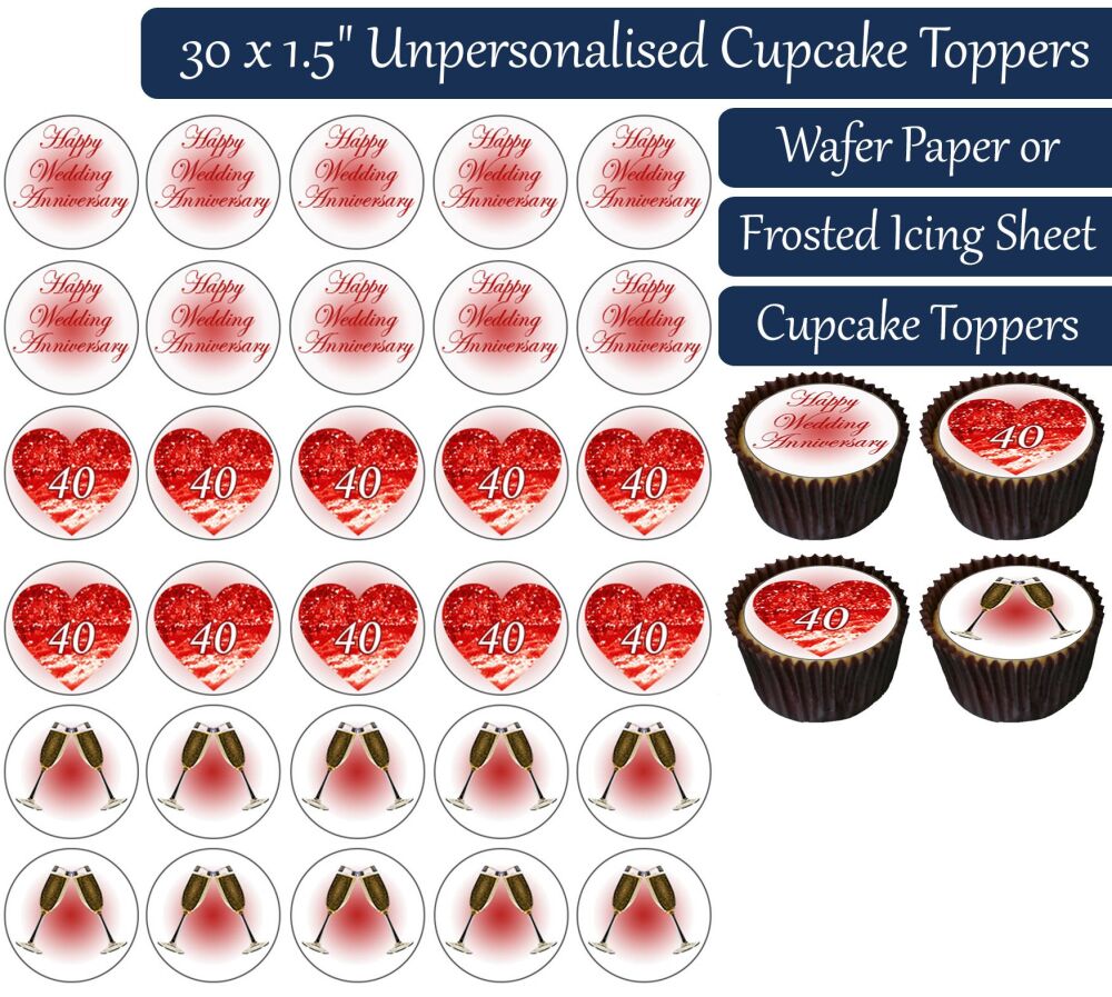 Wedding Anniversary - Ruby - 30 Cupcake Toppers