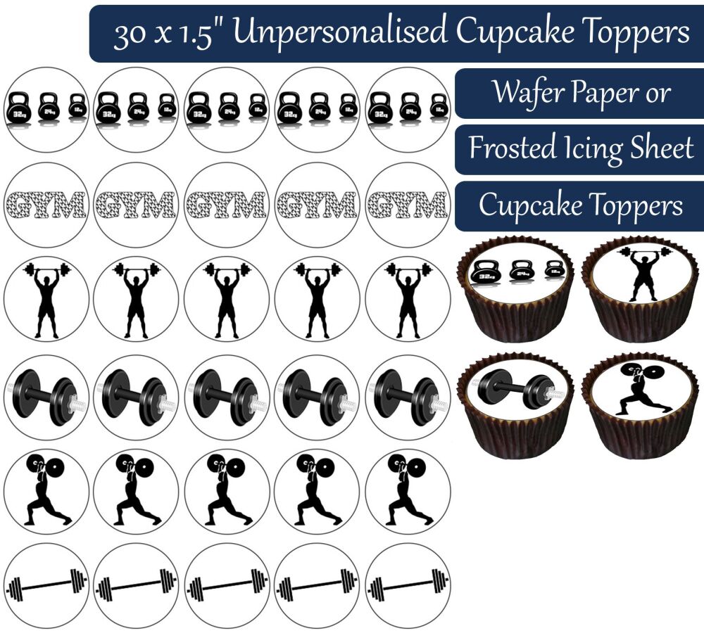 Weightlifting - 30 Cupcake Toppers