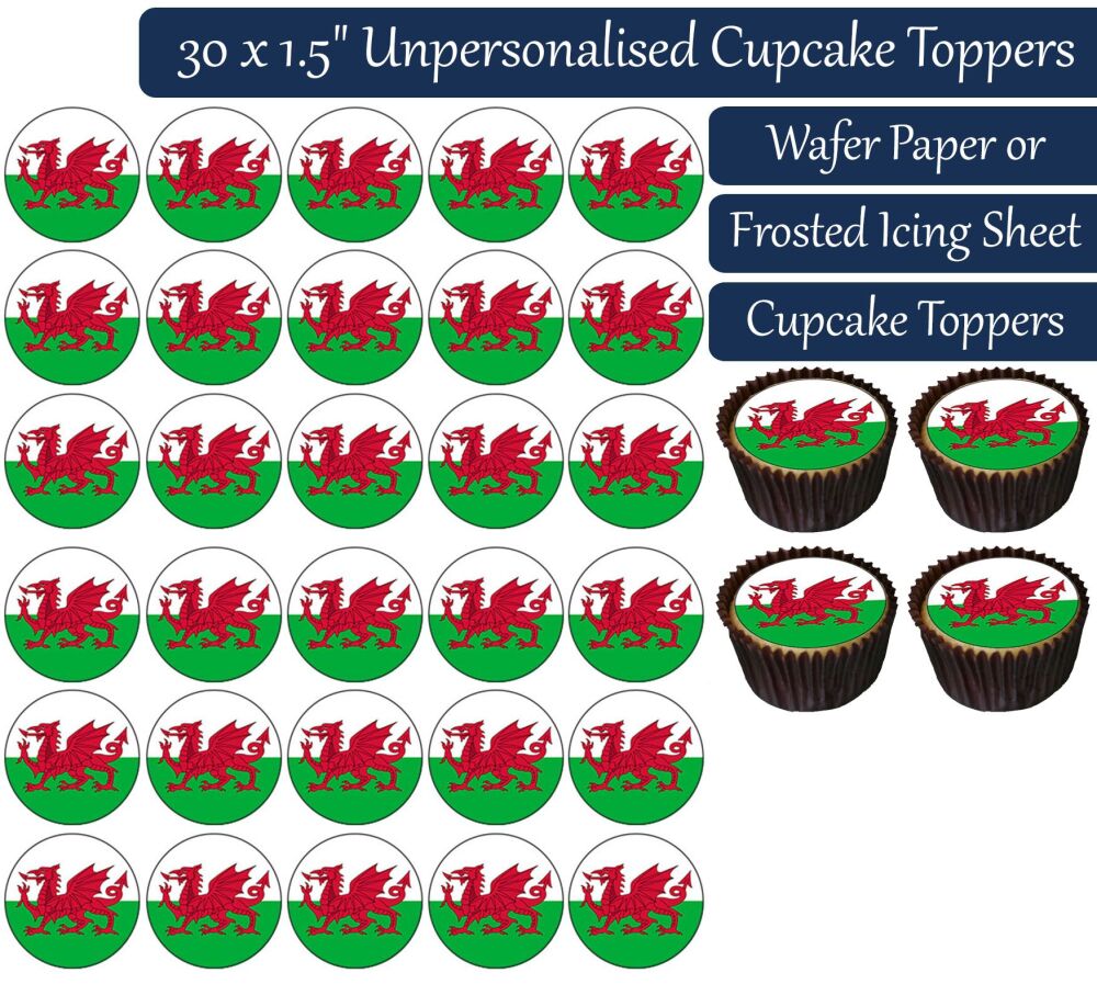 Welsh Flag - 30 Cupcake Toppers