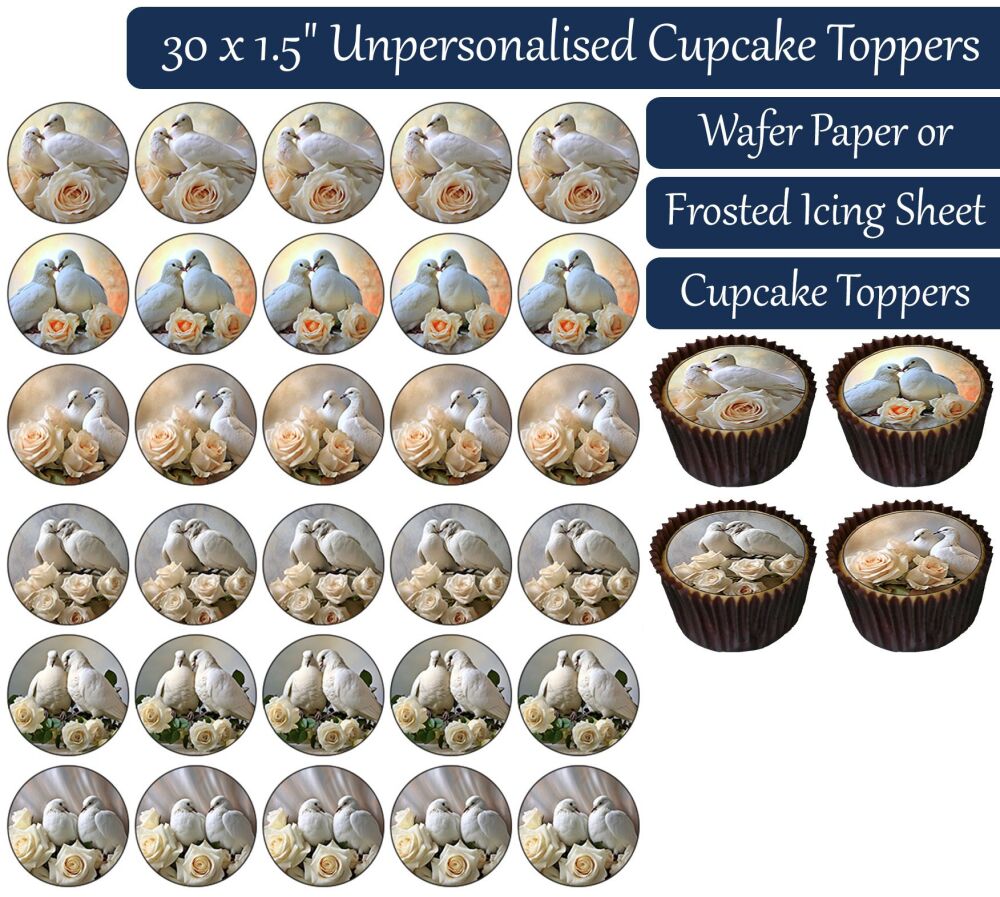 White Doves - 30 Cupcake Toppers