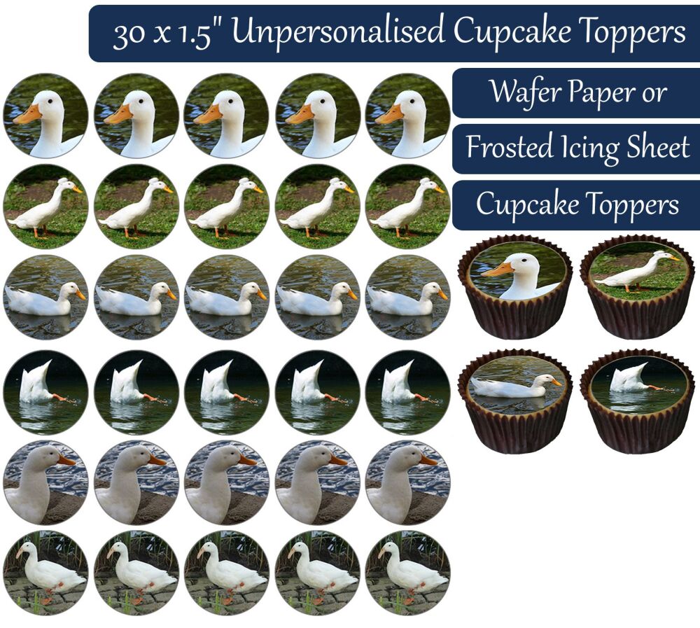 White Ducks - 30 Cupcake Toppers