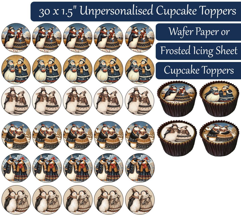 Winter Penguins - 30 Cupcake Toppers