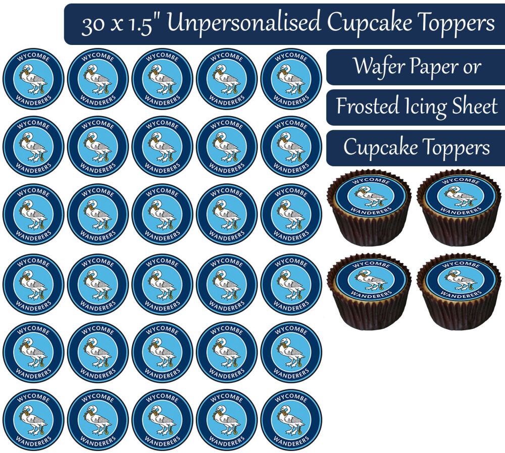 Wycombe Wanderers Football - 30 Cupcake Toppers