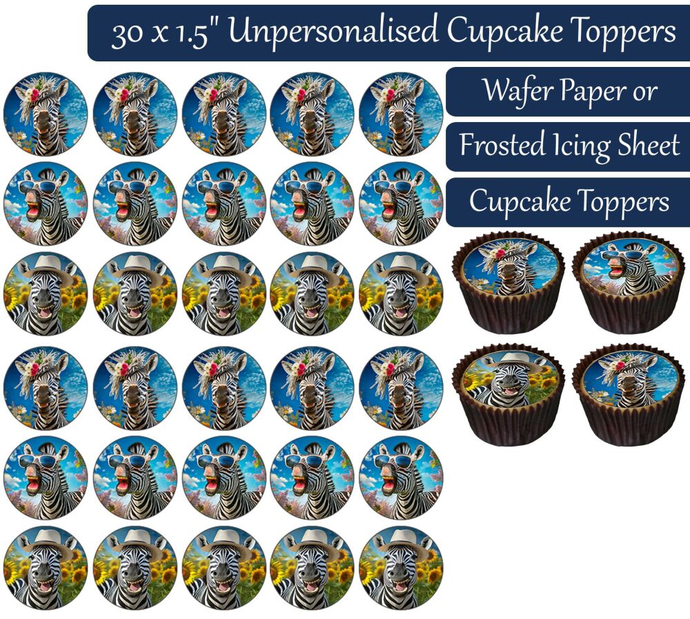 Zebra Funny - 30 Cupcake Toppers