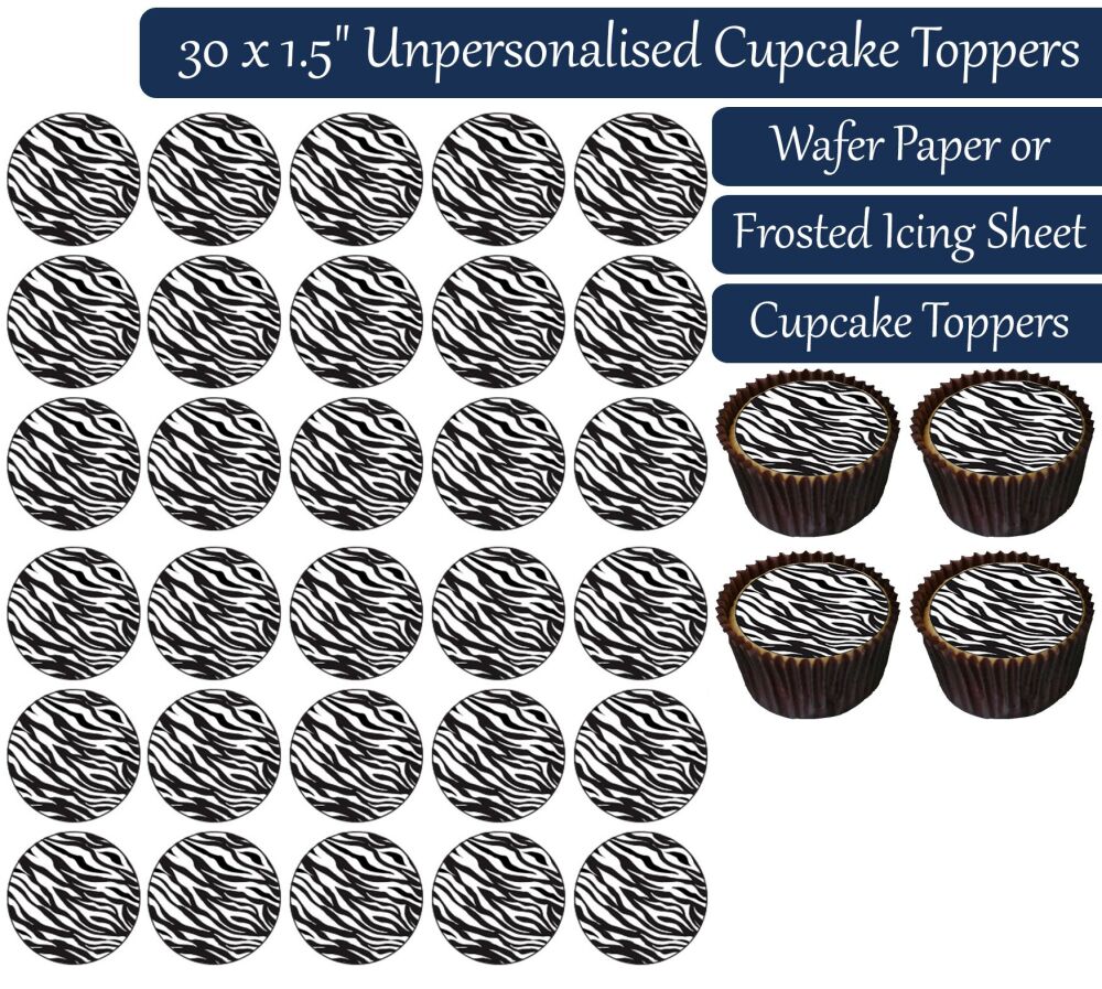Zebra Print - 30 Cupcake Toppers