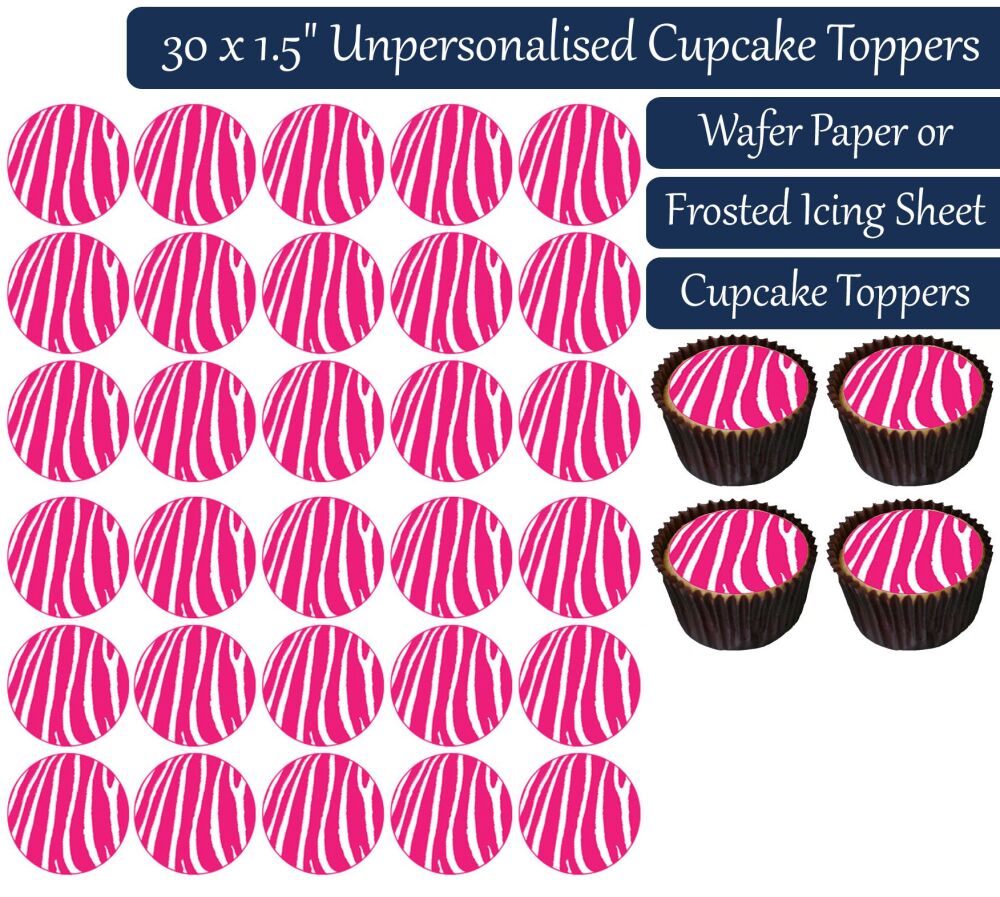 Zebra Print - Pink - 30 Cupcake Toppers